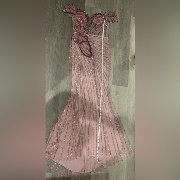 SHEIN Size M Light Pink Butterfly High Slit Off-Shoulder Mermaid Maxi Dress - Picture 12 of 12